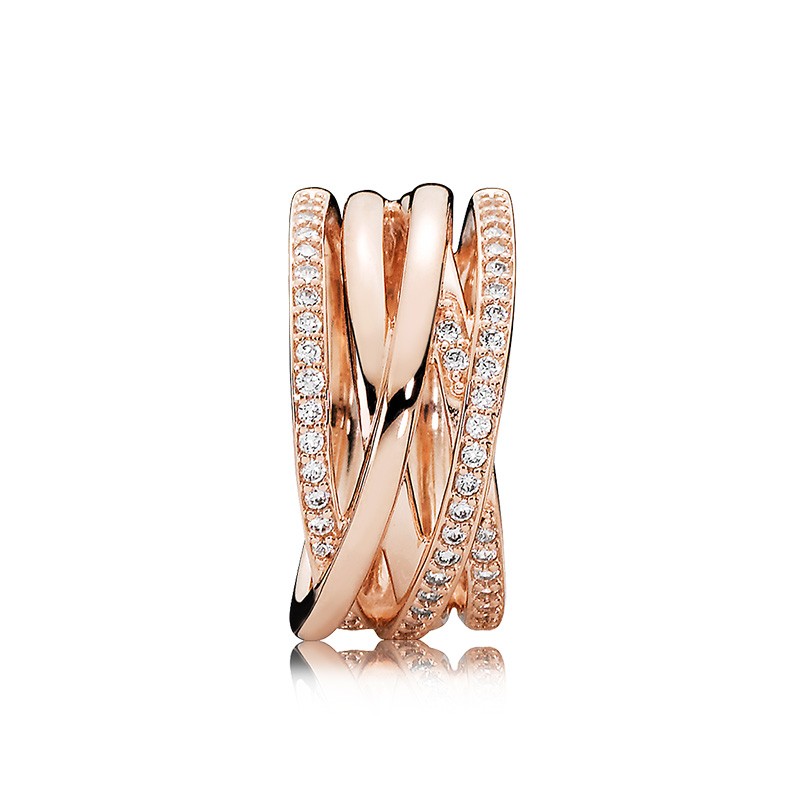 潘多拉官方旗舰玫瑰金色交缠戒指180919cz指环女情侣礼物 交缠戒指 56