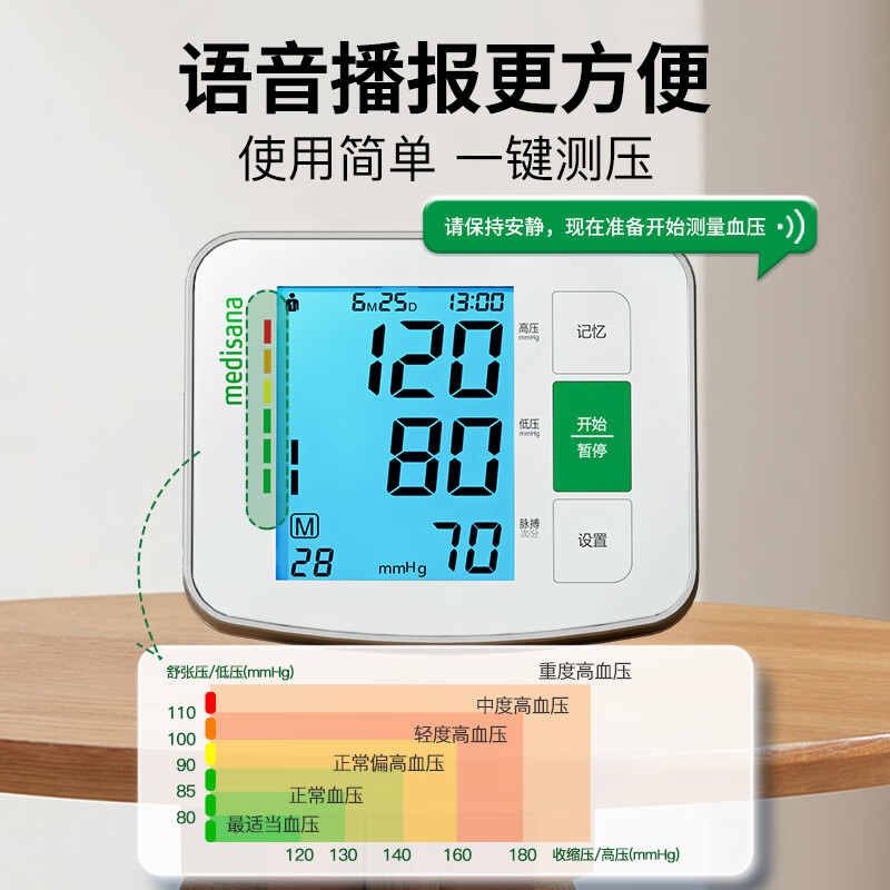 medisana德国电子血压计老人家用血压仪成人医用上臂式智能加压测血压仪器U83CH